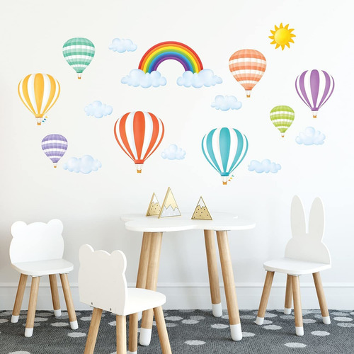 Decowall Dwt-1801 Rainbow And Hot Air Balloons Kids Wall Sti