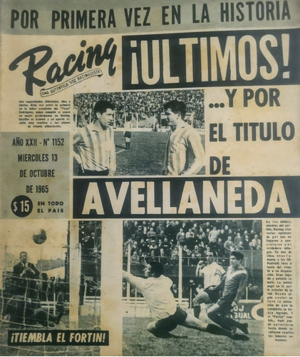 Revista Racing 1152 Vélez 1 Racing 1 Campeonato 1965