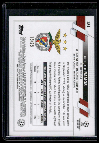 2022-23 Topps Uefa Carnaval #181 Gonçalo Ramos Orange #/25