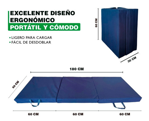 Imagen 2 de 8 de Colchoneta Plegable Y Portátil Individual Azul Lizo. 2057