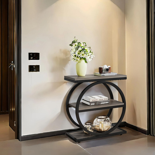 Zroecwt 3-tier End Table Wood Sofa Table With Black Metal