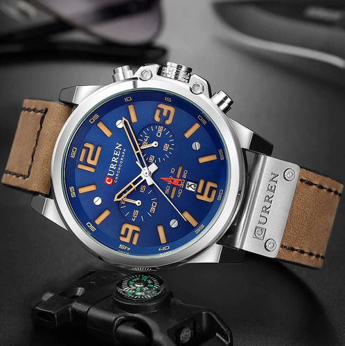 Imagen 3 de 5 de Reloj Curren Hombre Elegante Pulsera Cuero Cuarzo Cronógrafo