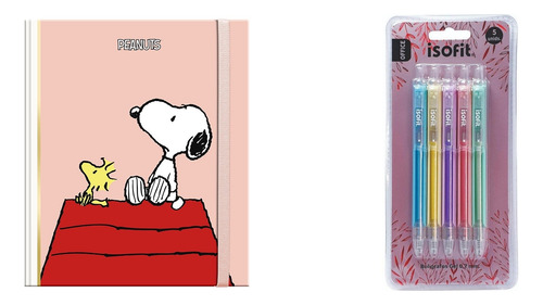 Libreta Lujo Cuaderno Snoopy Full Leyendo + Lapices Gel(5)
