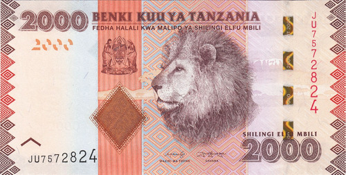 Aa#219 Billete Leon Tanzania 2000 Shillings Nuevo 