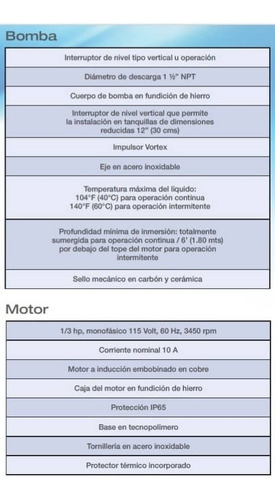 Bomba Sumergible Pearl Mod Jacky 03, 1/3 Hp, 110v 60 Hz