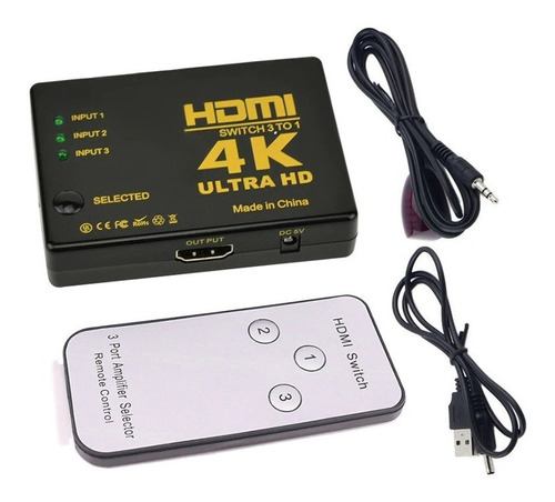 Hub Switch Divisor Hdmi 3 Em 1 Com Controle Pc Projetor Tv