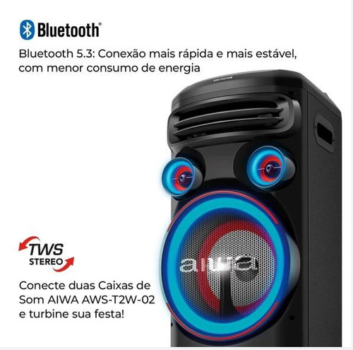 Torre De Som Aiwa T2w-02 2300w 2woofers10 Bluetooth Rgb Usb