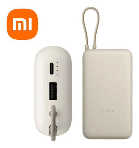 Cargador Portatil Mi Power Bank Xiaomi 33w 20000mah Nuevo Original Carga Rápida Compacto Con Cable Integrado Color Beige