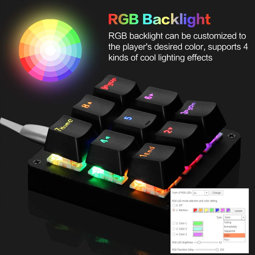 Koolertron Con Un Teclado Mecánico Macro Con Una Mano, Rgb L