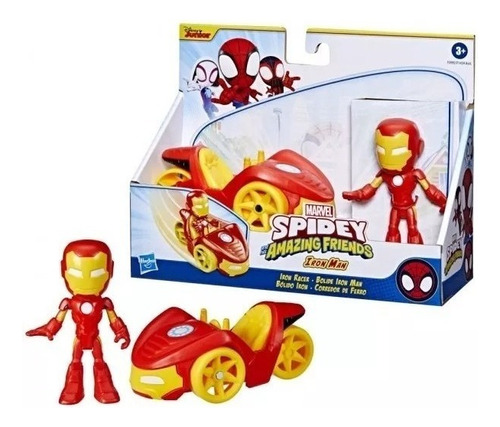 Figura Spidey Amazing Friends Iron Man 10cm + Vehículo 