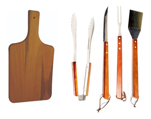 Set X5 Para Parrilla Tabla + Cuchillo Tenedor Pinza Espátula