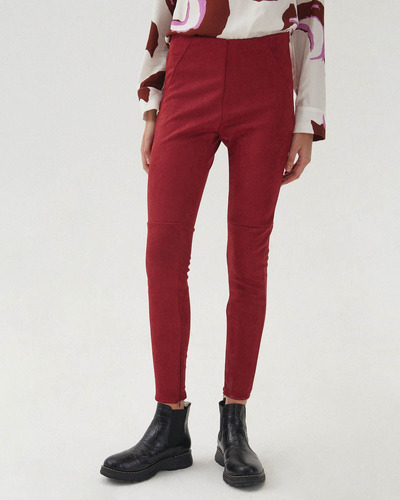 Pantalón Legging Mujer Desiderata Suede Con Cierre Merlot