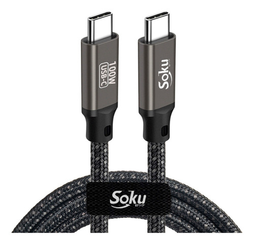 Soku Cable 2 Usb Tipo C 100w 20v 5a Ps Chip Para iPhone 15 Color Gris oscuro