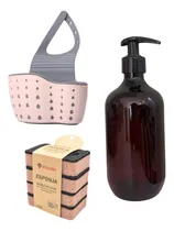 Comprar Set Soporte Silicona + 4 Esponjas + Dispensador Jabón 500ml Rosa Ambar Negro Y Natual