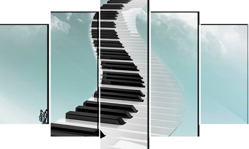 Cuadro Decorativo 5 Piezas Piano Cielo Arte Musica Textura 