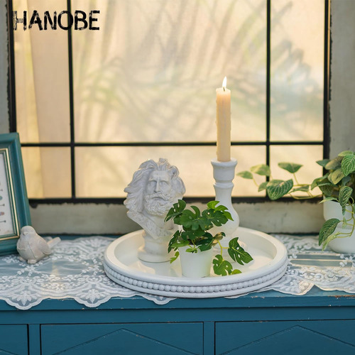 Hanobe Bandeja Decorativa De Madera: Bandeja Redonda De Cuen