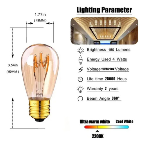 X5 Ampolletas Vintage E27 Ampolleta Vintage Soquete Luces 4w Gaccoa