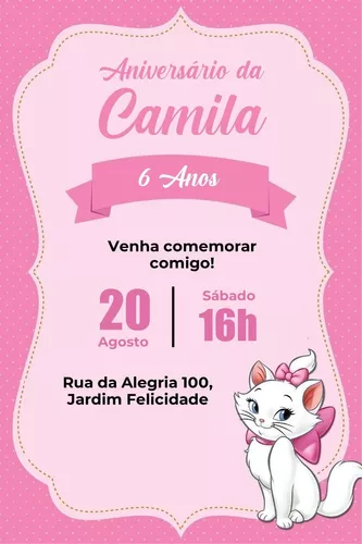 Convite Aniversário Festa Criança - Gata Gatinha Marie 02