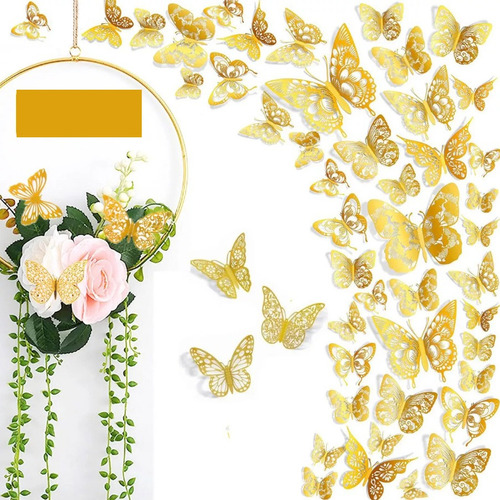 180pcs Mariposas Decorativas,3d Pared Colore Metalicos Hueco