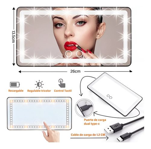 Espejo Maquillaje 3 Modos Luz Led