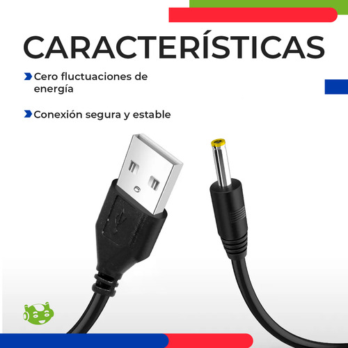 Cable De Alimentación Usb A Barril 2.5 X 0.7 Mm Slim Company Dc Plug Fuente Conexión Cargador De 80 Cm De Largo Color Negro