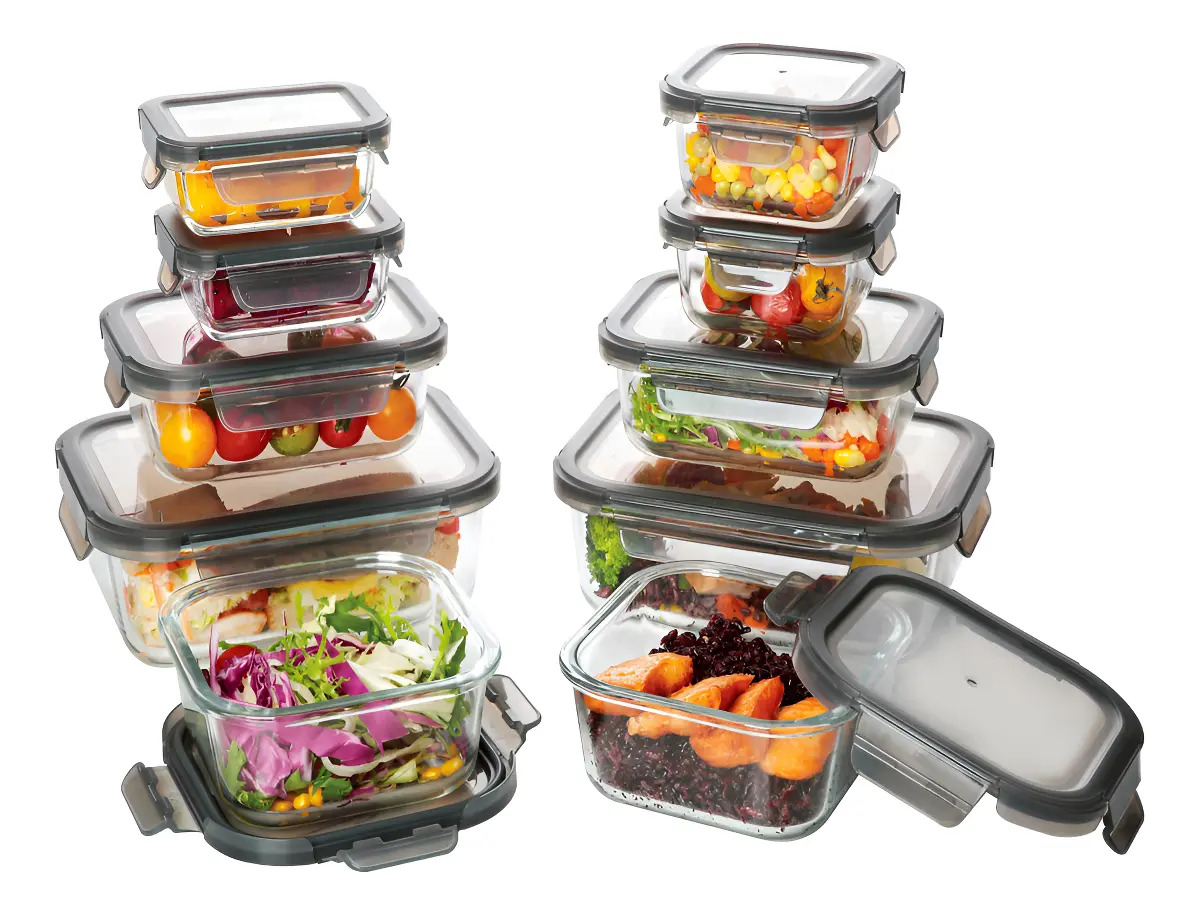Easyware Premium Juego de (20 pcs) 10 Recipientes Contenedores Vidrio Para Alimentos Hermético a prueba de fugas , libre de BPA