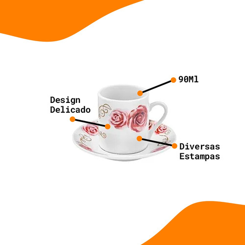 Imagem 3 de 5 de Jogo De Xicara Cafe Rosas 90ml - Cantinho Do Café