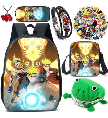 56 Unids/set Anime Naruto Mochila Impermeable+estuche