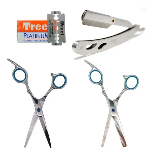 comprar Tijera De Corte + Pulir + Navaja Barbero Barberia Barber