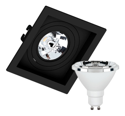 Kit 2 Spot Ar70 Embutir Quadrado + Lampada Led 2700k Quente