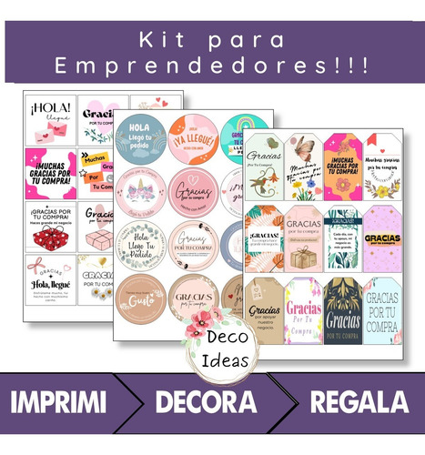 Imagen 1 de 5 de Kit Imprimible 05 Para Emprendedores A Color Etiquetas