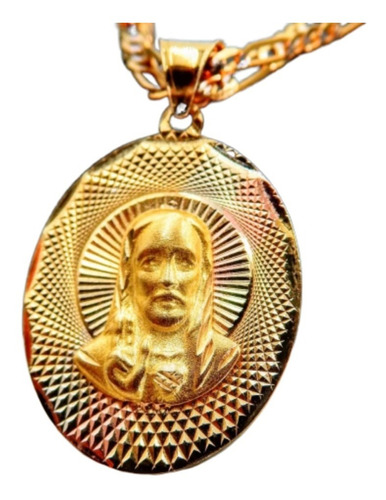 Medalla Economica Grande Del Sagrado Corazón Oro Solido 10k