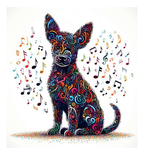 Vinilo 45x45cm Perro Notas Musicales Tonos Tierno