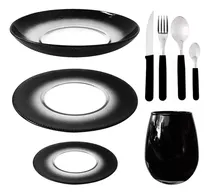 Comprar Set De Vajilla Negro Completo P\u002F 4p Platos Vasos Cubiertos