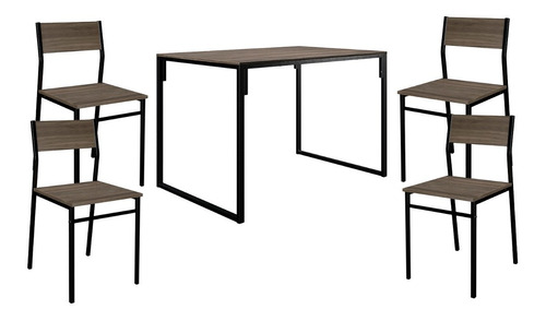 Mesa + 4 Sillas Design Legno Negro Mate