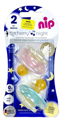 Nip Chupete Cherry Night Pack X 2. Tamaño 2. Rosa Y Verde