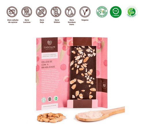 Barra Chocolate Amargo 67% Cacau Com Baru Sem Açúcar Vegano