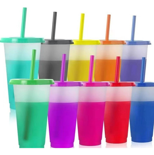 // Vaso Que Cambia De Color Con Tapa Y Pajita 710ml 10