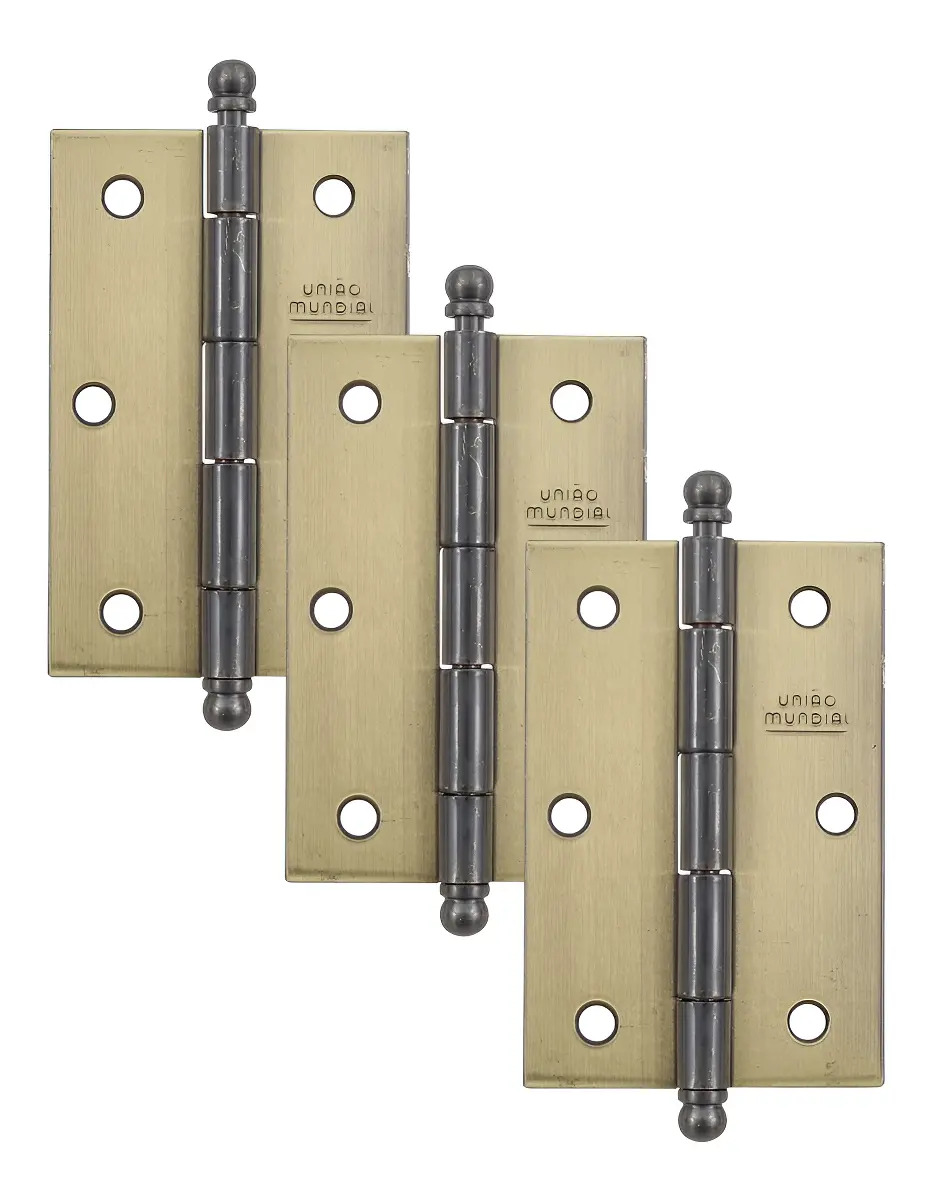 União Mundial Kit Dobradiça Porta Madeira 3,5 Cor Latonado Oxidado