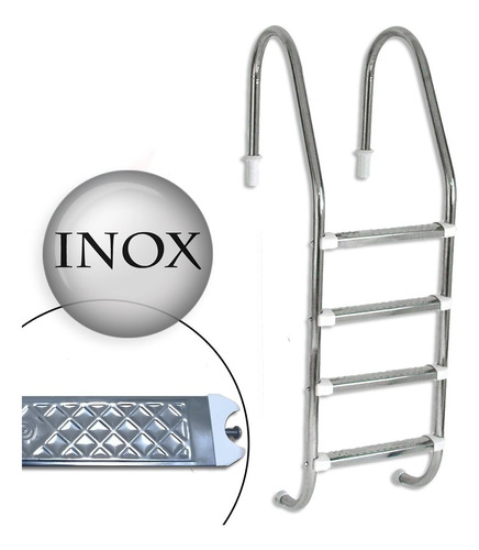 Escada Em Aço Inox Para Piscina Com 4 Degraus Inox Removivel