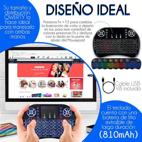 Mini Teclado Inalambrico Mouse Pad Usb Smartv Tvbox Xbox Pc Color Del Teclado Negro Idioma Español Latinoamérica