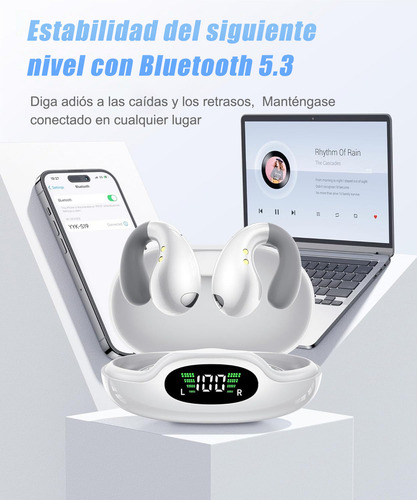 Audífonos Conducción Ósea Inalámbrico Bluetooth 5.3 S19 Color Blanco