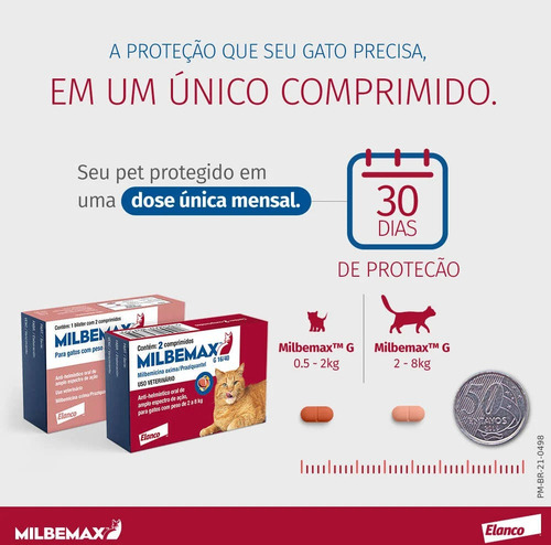 Vermífugo Para Gatos Elanco Milbemax 2 Kg À 8 Kg 2 Comp