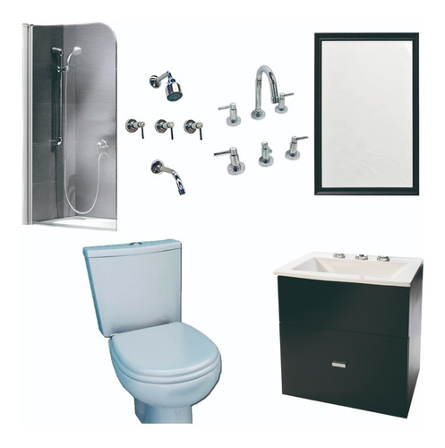 Set De Baño Inodoro Griferia Vanitory 50cm Mampara - Cuotas