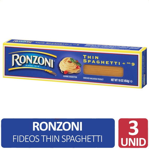Imagen 1 de 6 de Fideos Espaguetis Finos Ronzoni N°9 - Pack X3