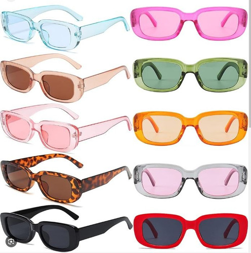 10 Piezas Gafas De Sol Rectangulares Estilo Vintage Casual