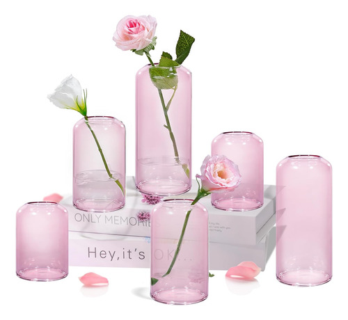 Conjunto De 6 Jarrones De Cristal Rosa Para Flores