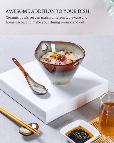Juego De 2 Tazones De Ramen Japoneses De Ceramica Con Plomo