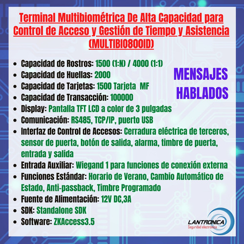 Imagen 2 de 10 de Combo Control Acceso Personal Reloj Multibio800id Zkteco