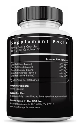 Ancestral Supplements Grass-fed Beef Liver Hígado Bovino Sin Sabor